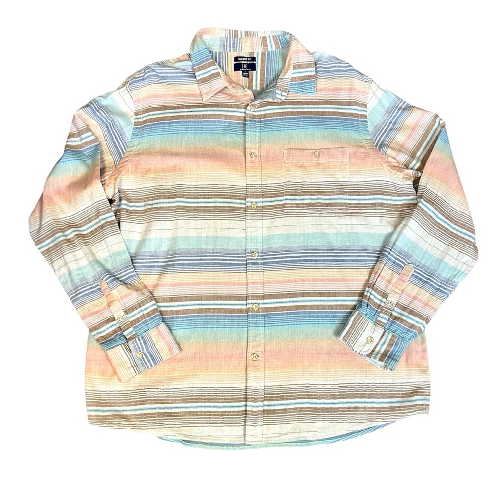 Button Up Shirt Size XL Coastal Preppy Collegiate Western Stripes Pastel Classic